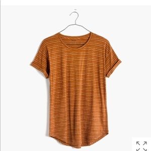 Madewell Mustard striped crew neck tee